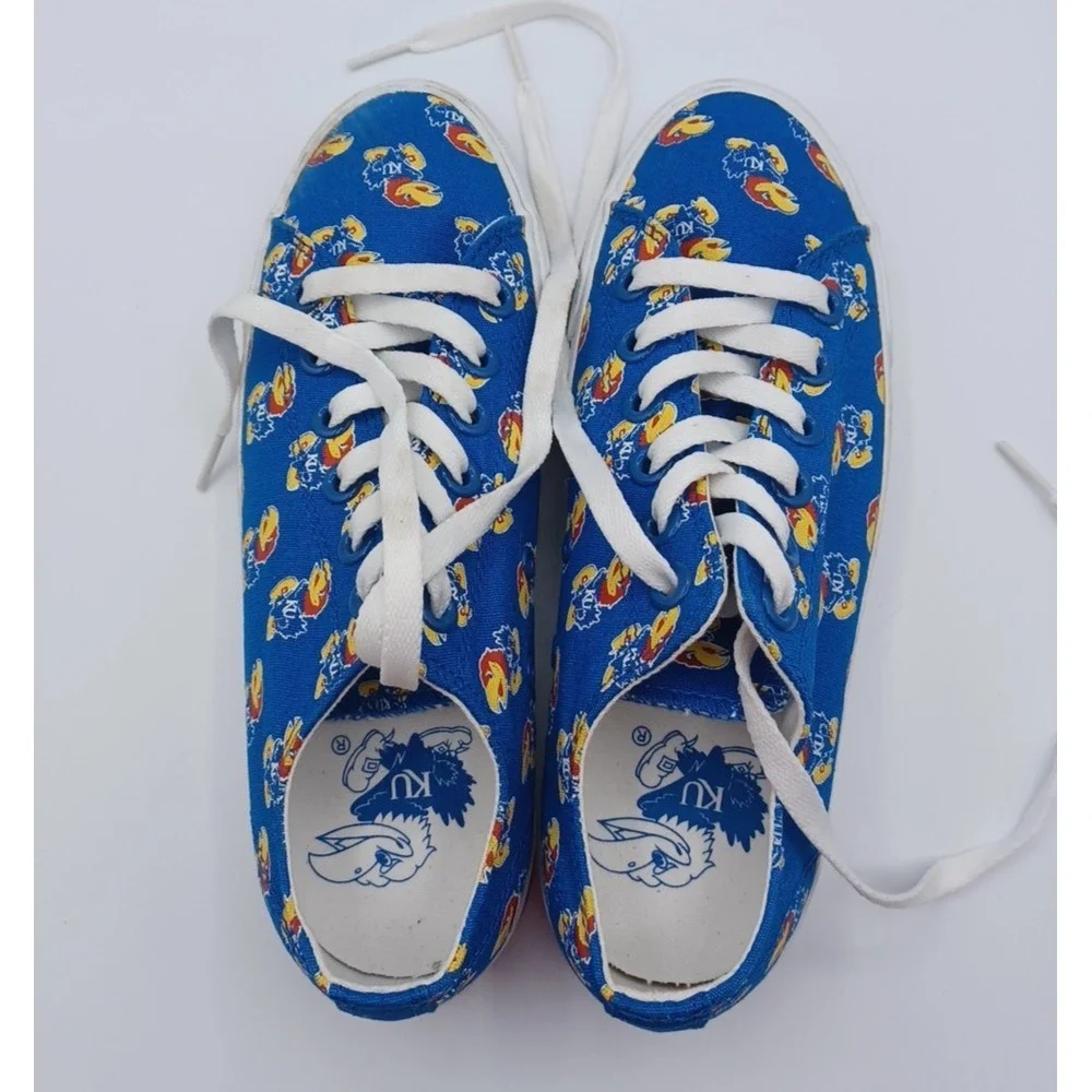 Unisex Row One NCAA Kansas Jayhawks All Over‎ Logo Low Top Lace Up Shoes W6 M4.5